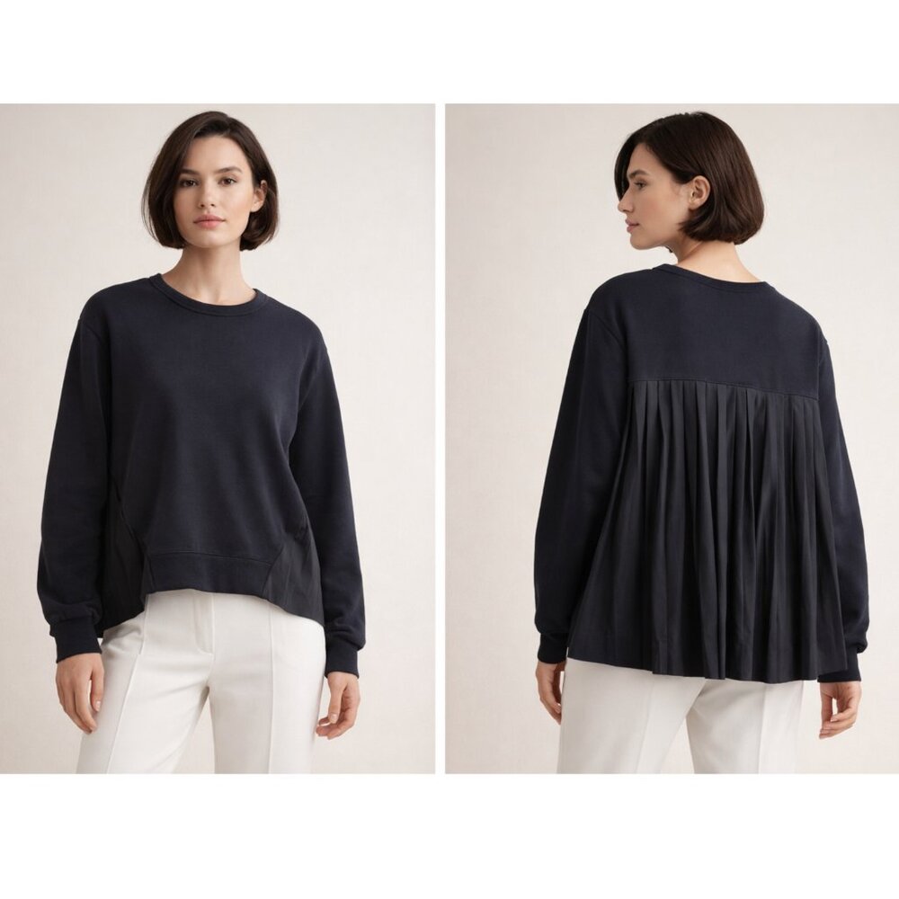 B+AB Farfetch Sweatshirt Top Back Pleats Minimalist Black Mixed Media size XS